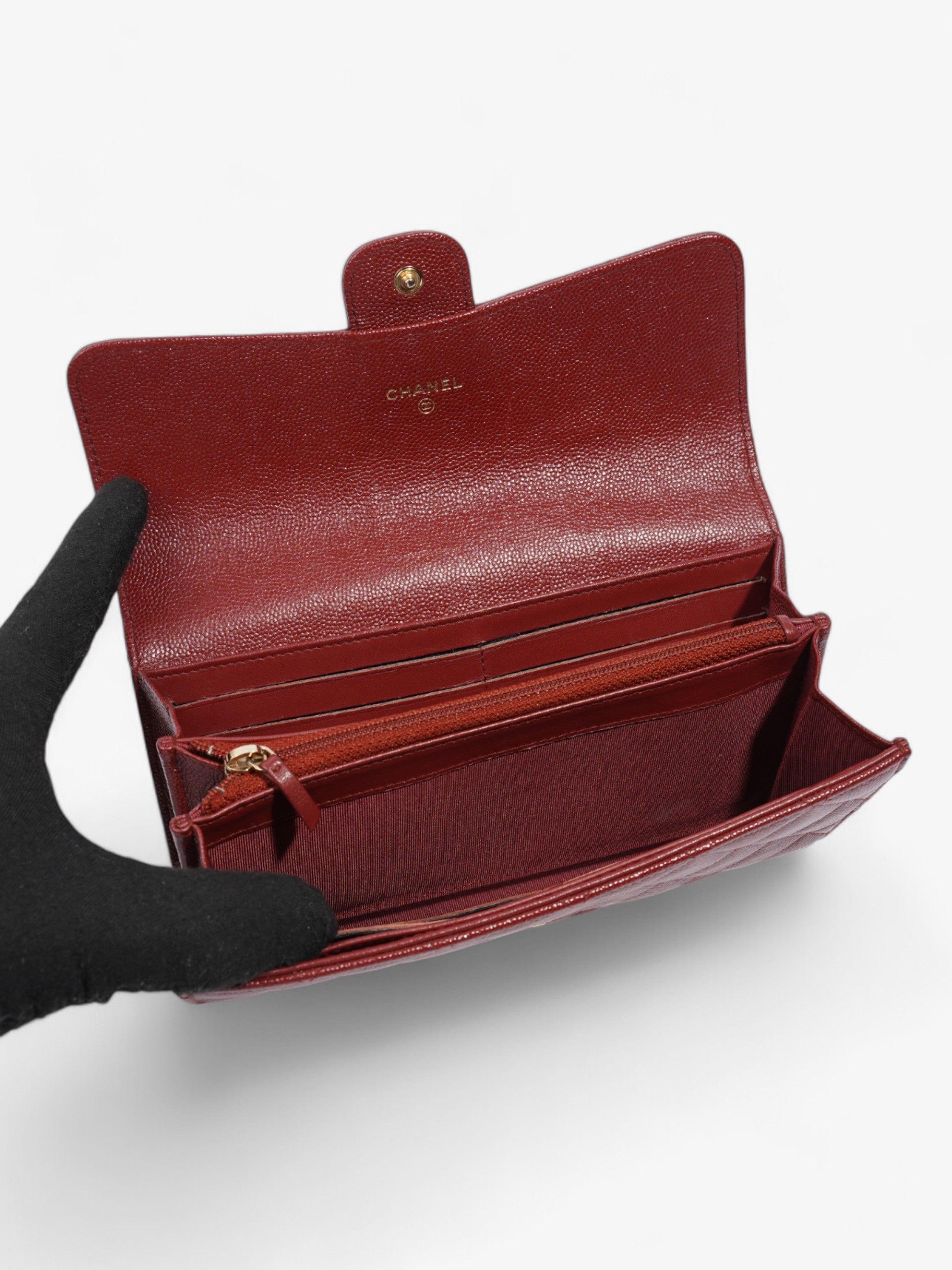 Chanel Trifold Wallet Dark Red / Gold Caviar Leather