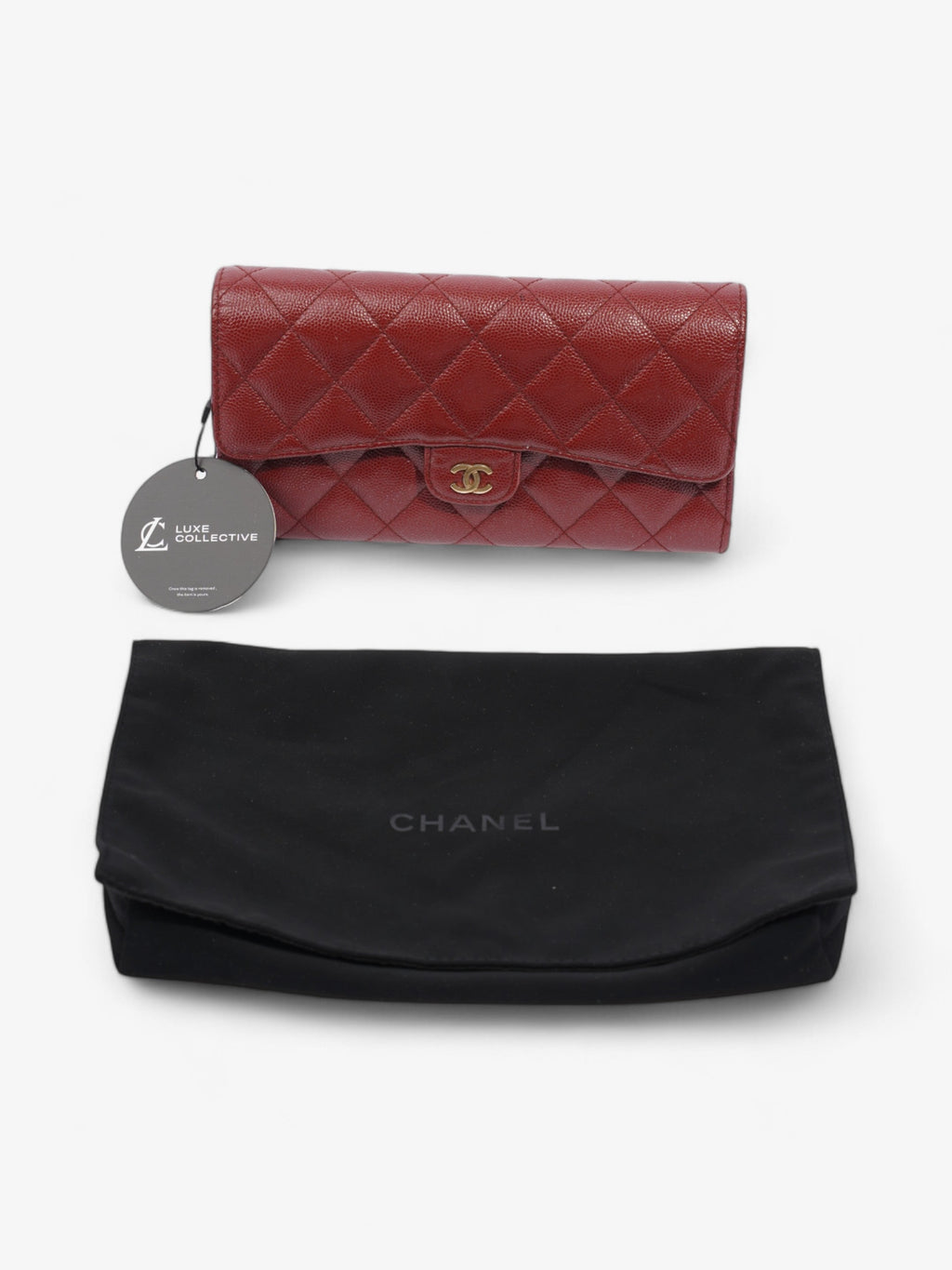 Chanel Trifold Wallet Dark Red / Gold Caviar Leather