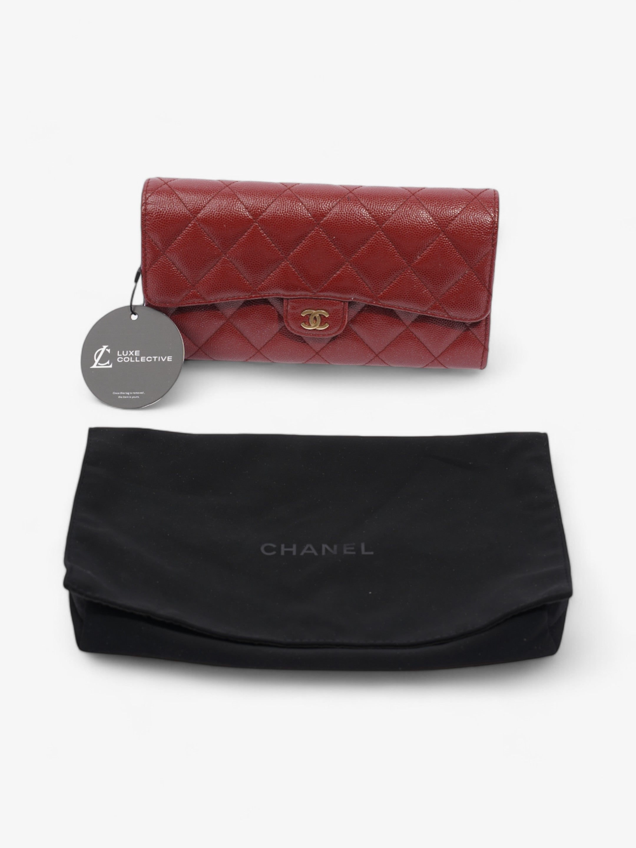 Chanel Trifold Wallet Dark Red / Gold Caviar Leather