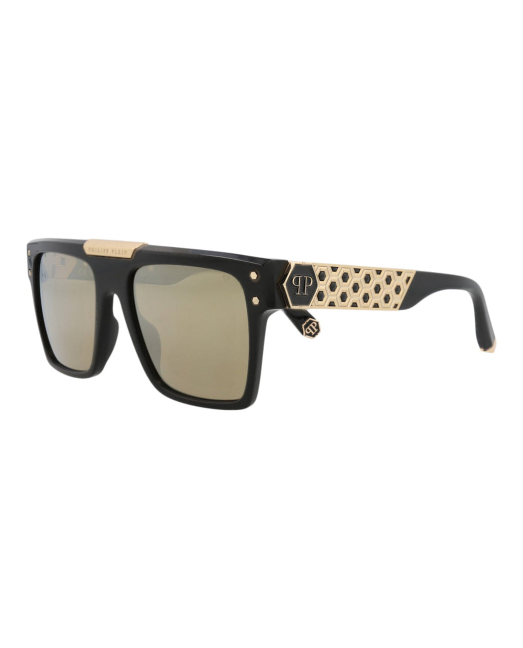 Philipp Plein Unisex Square/Rectangle Black Black Gold Fashion Designer Eyewear