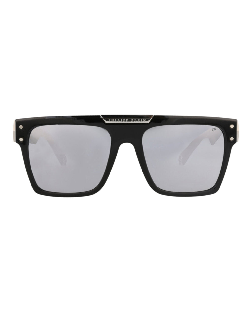 Philipp Plein Unisex Square/Rectangle Black Black Silver Fashion Designer Eyewear