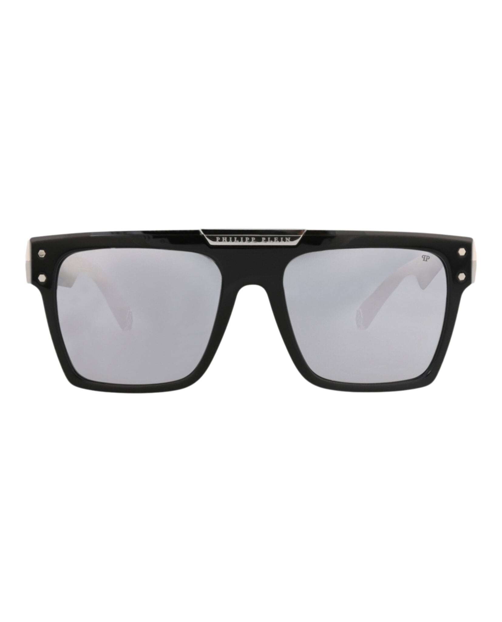 Philipp Plein Unisex Square/Rectangle Black Black Silver Fashion Designer Eyewear