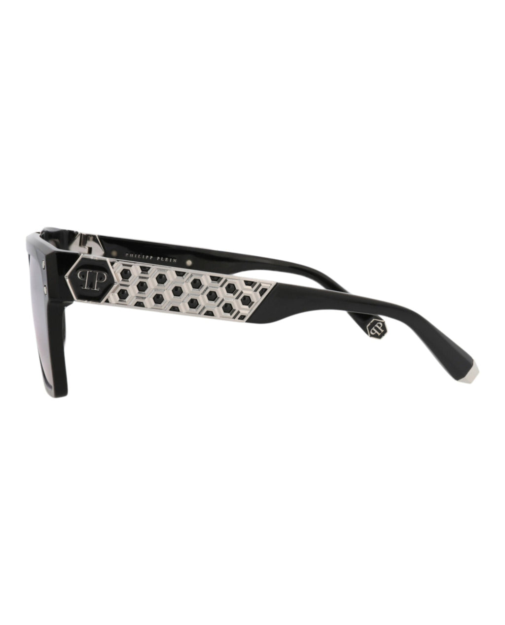 Philipp Plein Unisex Square/Rectangle Black Black Silver Fashion Designer Eyewear