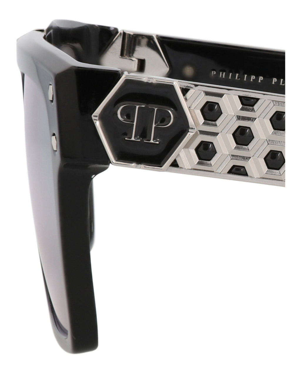Philipp Plein Unisex Square/Rectangle Black Black Silver Fashion Designer Eyewear