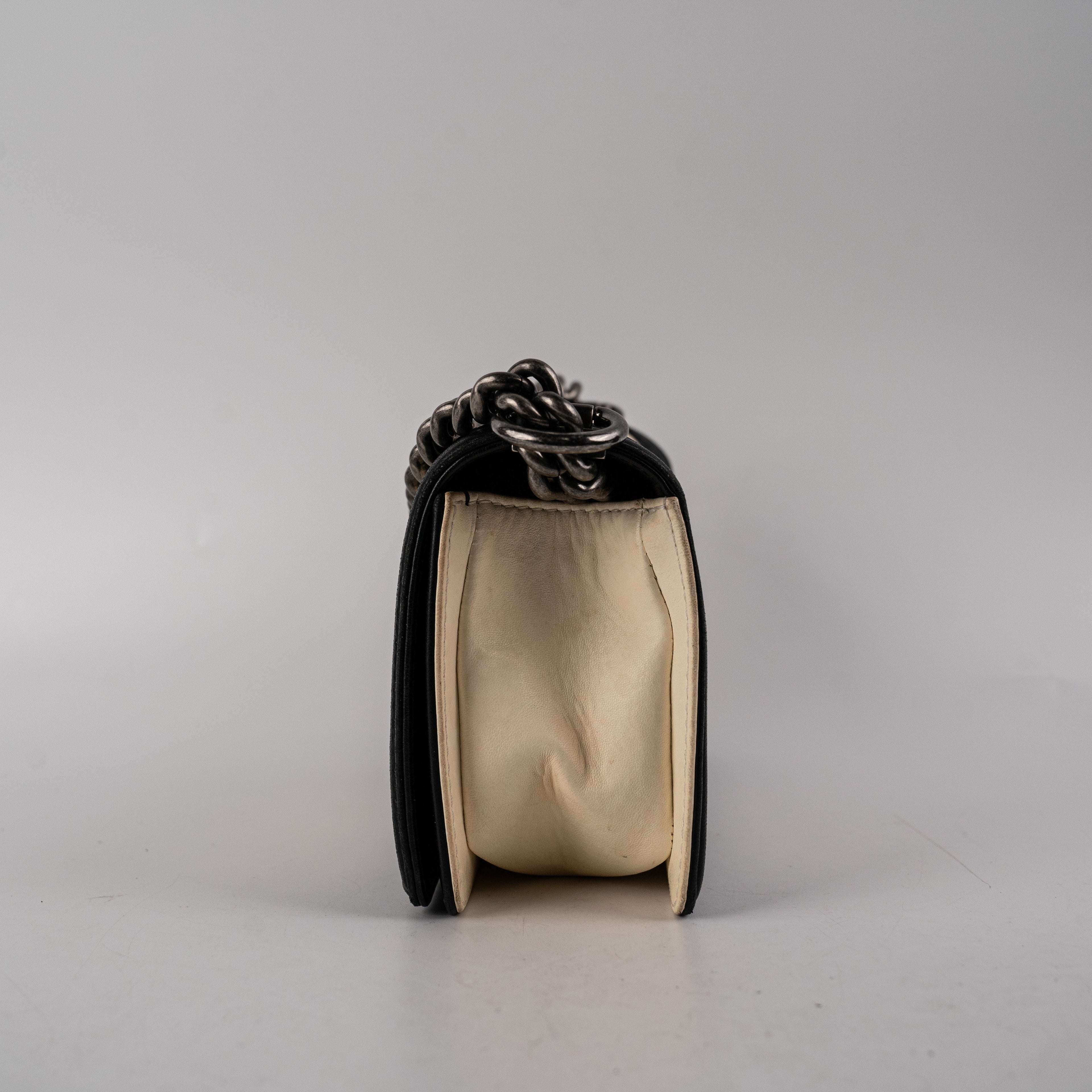 Chanel Small Boy Cream Black Lambskin