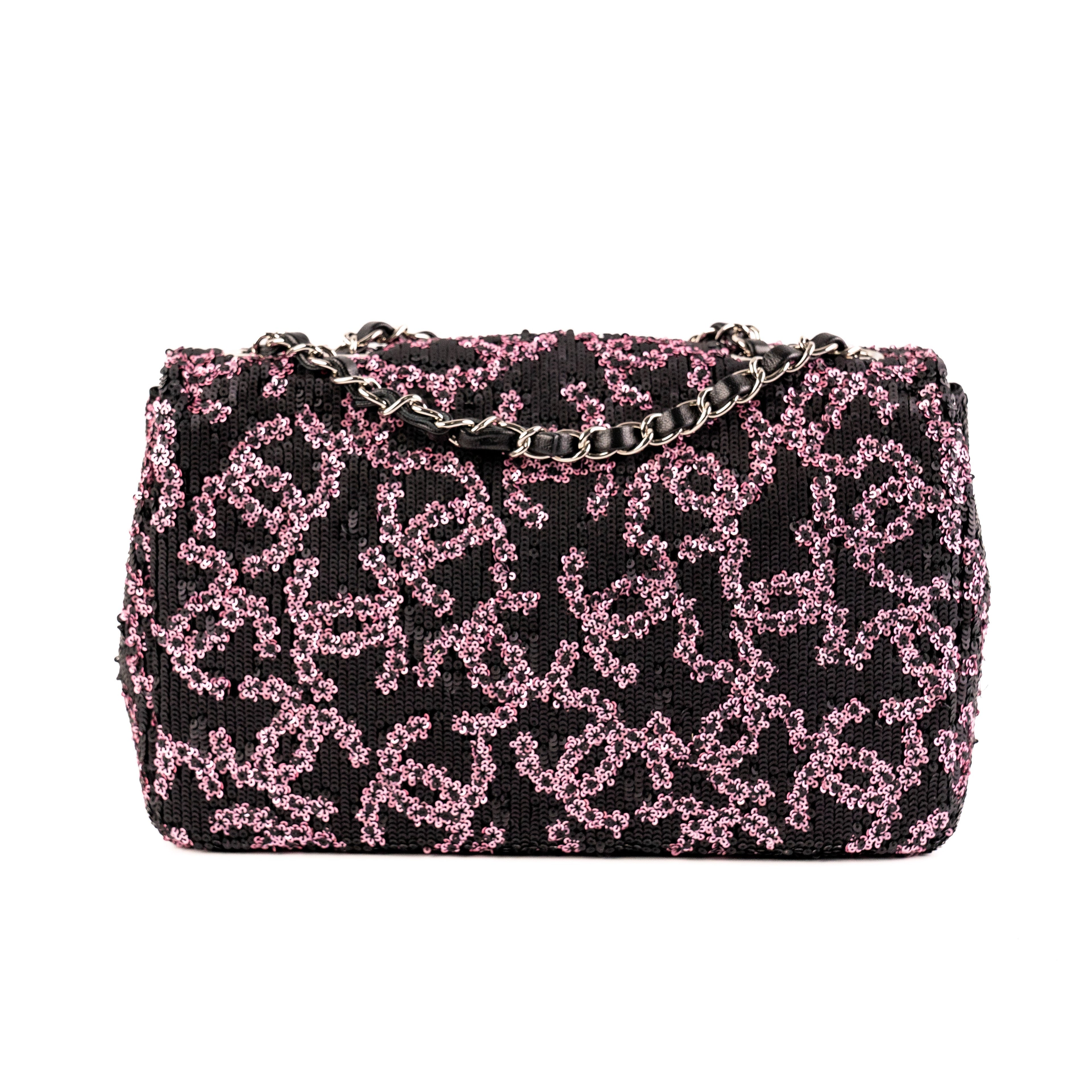 Chanel Medium/Large Classic Flap Sequin Pink/Black