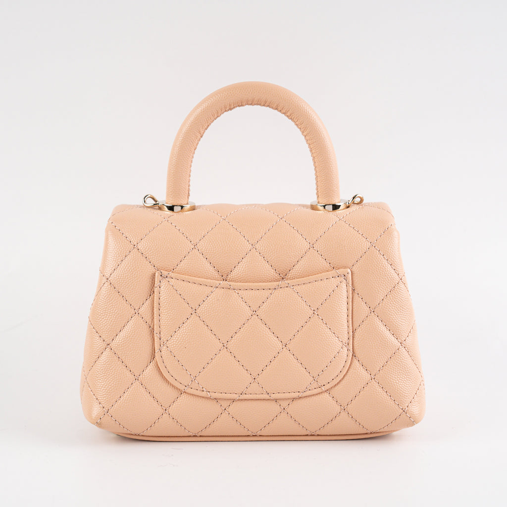 Chanel Mini Coco Handle Peach Caviar Top Handle