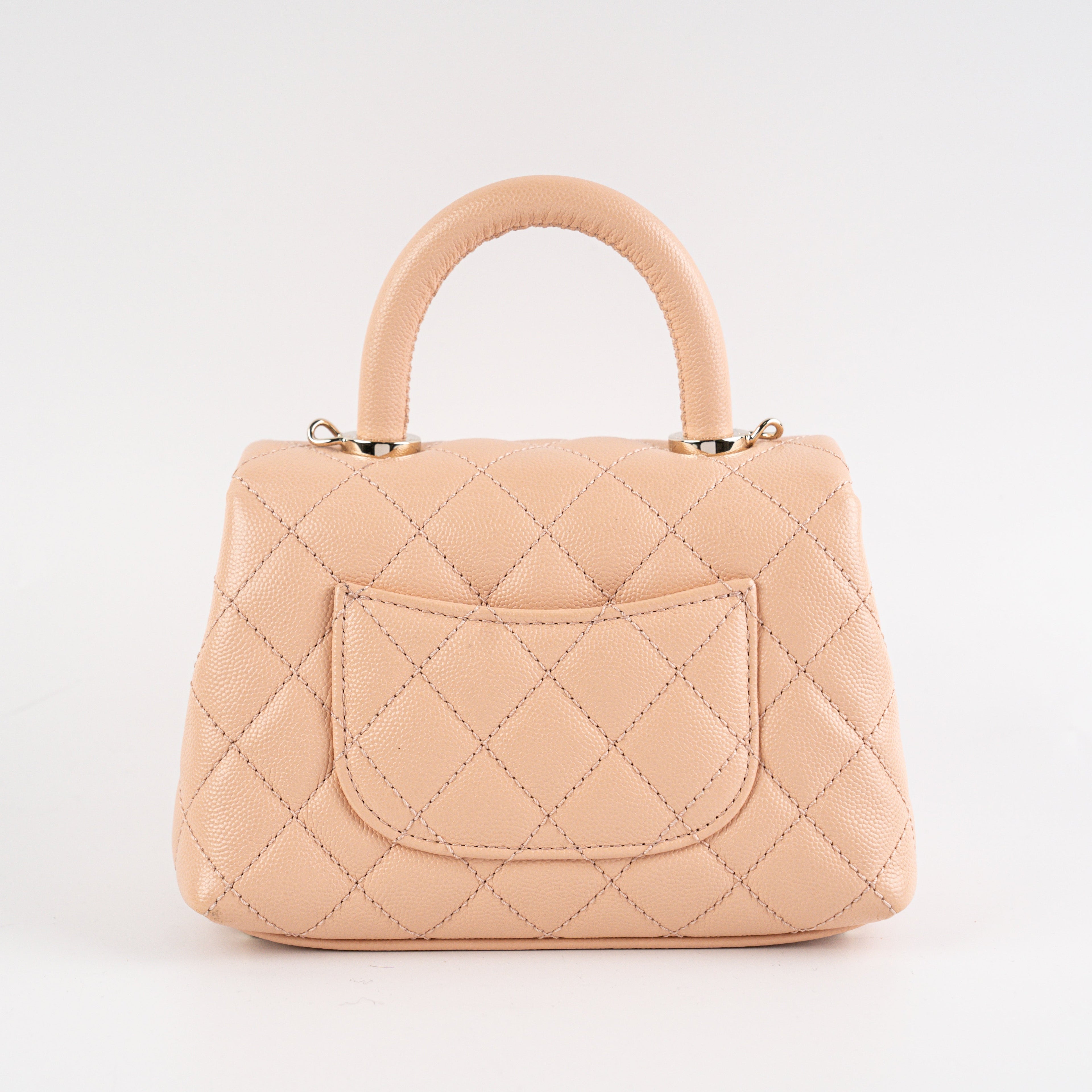 Chanel Mini Coco Handle Peach Caviar Top Handle