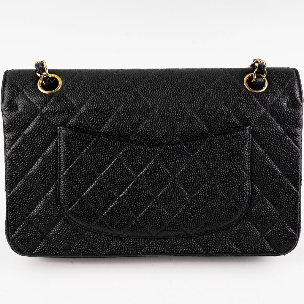 ITEM 17 - Chanel Vintage Classic Medium/Large Black Caviar 24K Gold