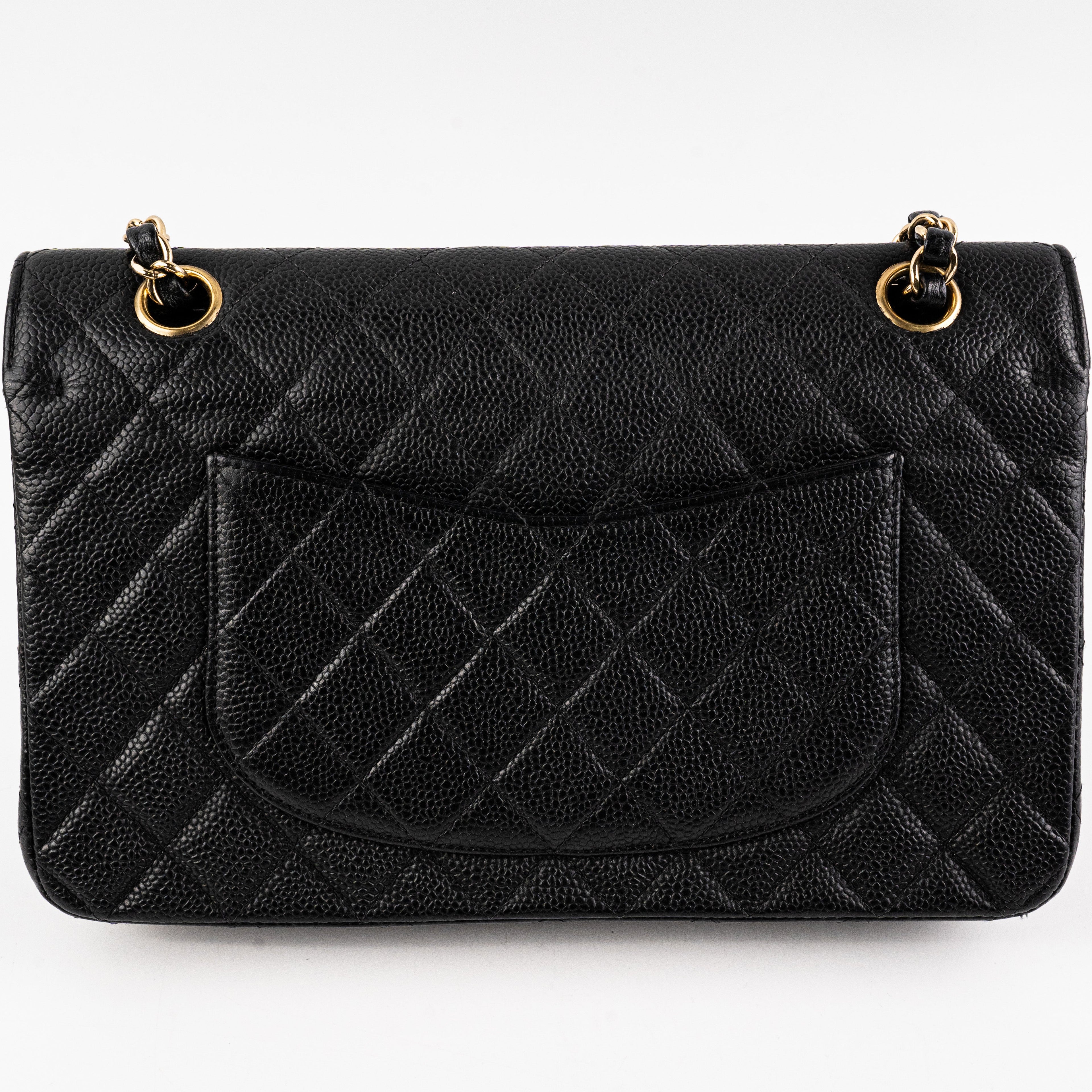 ITEM 17 - Chanel Vintage Classic Medium/Large Black Caviar 24K Gold
