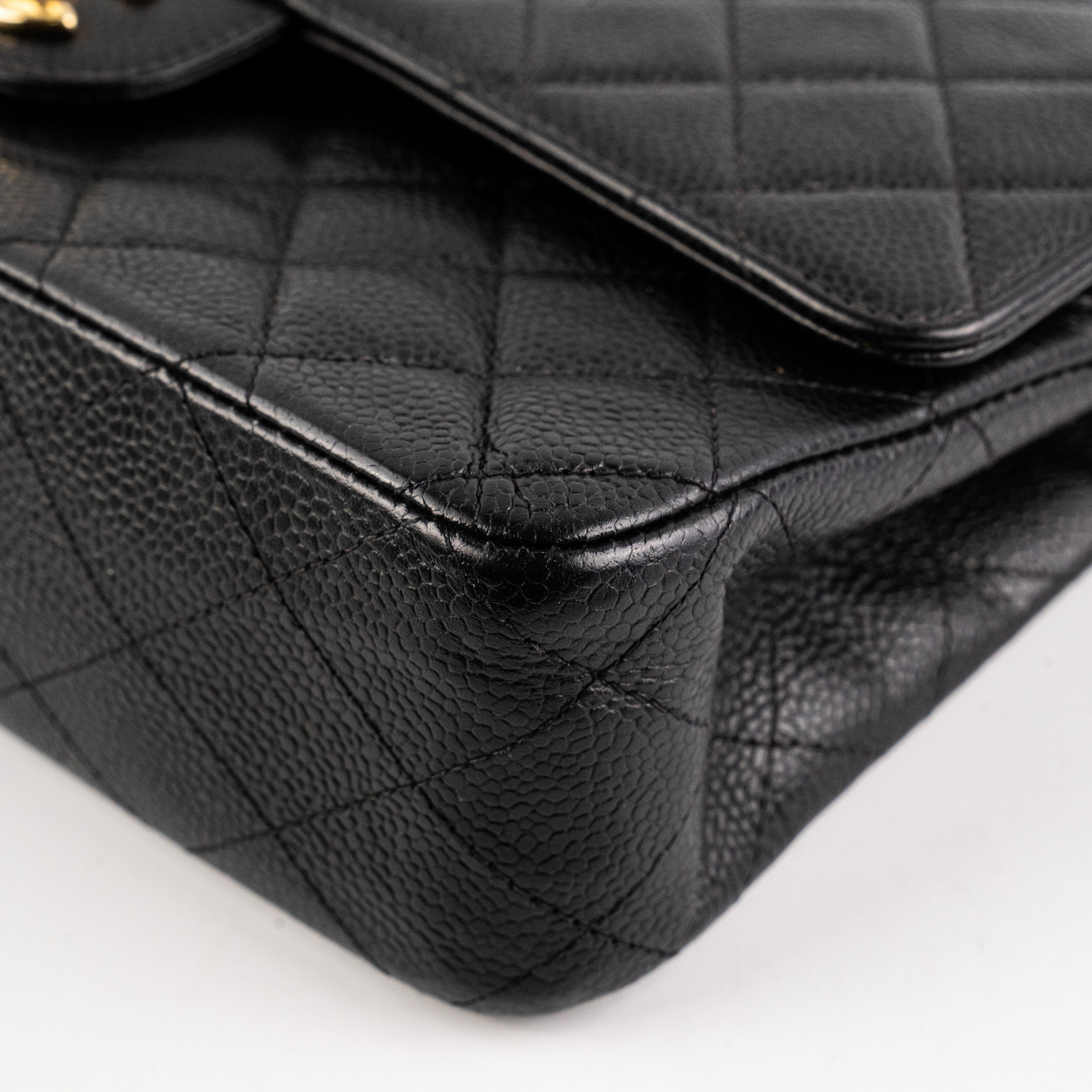 ITEM 17 - Chanel Vintage Classic Medium/Large Black Caviar 24K Gold