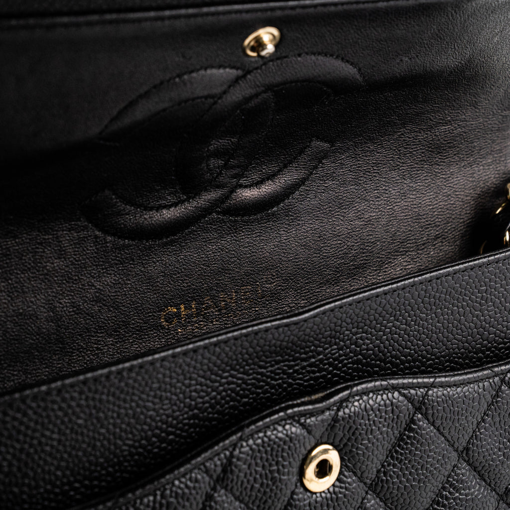 ITEM 17 - Chanel Vintage Classic Medium/Large Black Caviar 24K Gold