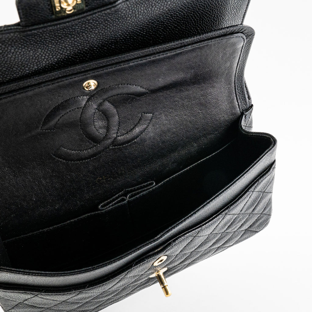 ITEM 17 - Chanel Vintage Classic Medium/Large Black Caviar 24K Gold