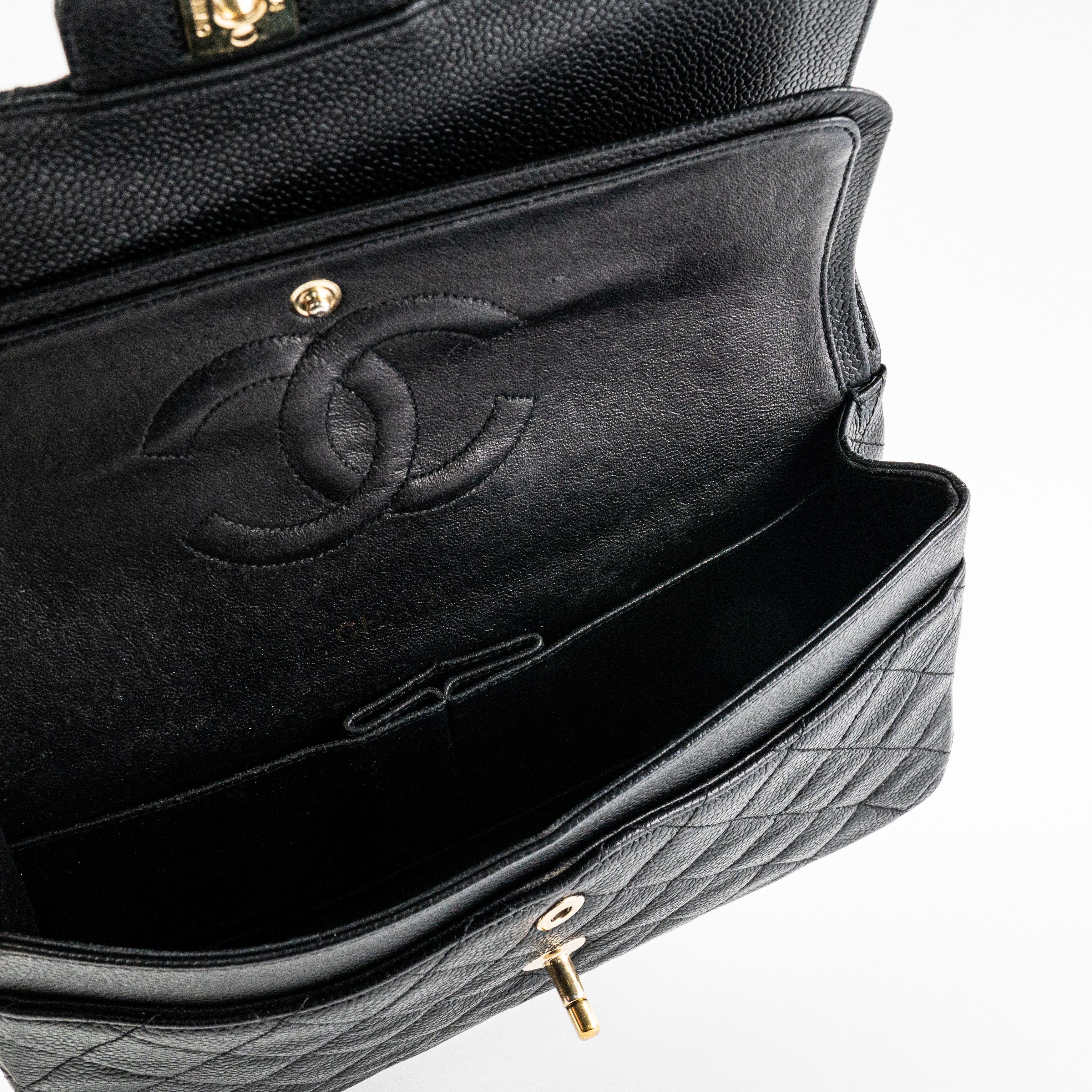 ITEM 17 - Chanel Vintage Classic Medium/Large Black Caviar 24K Gold