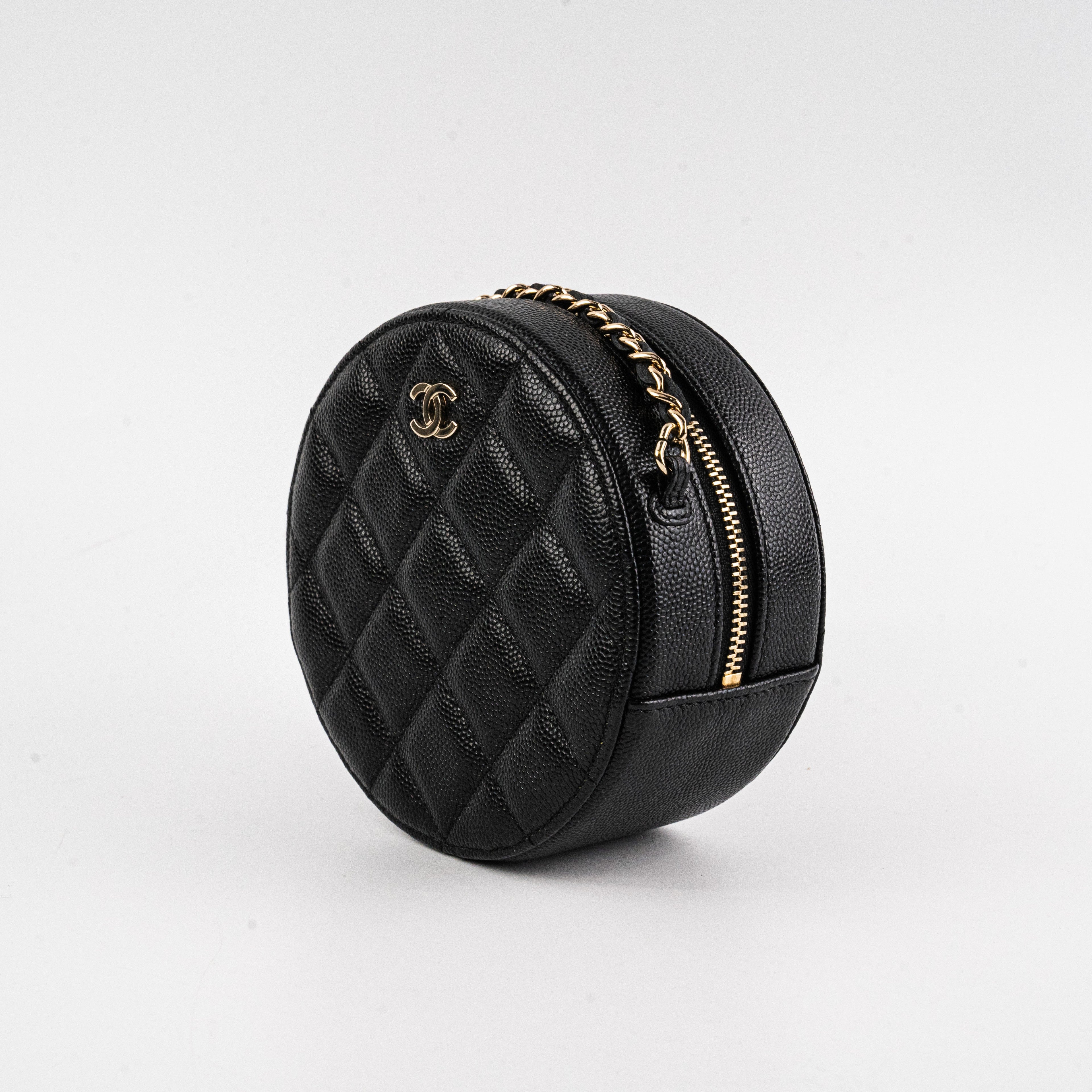 Chanel Mini Round Caviar Crossbody Bag Black