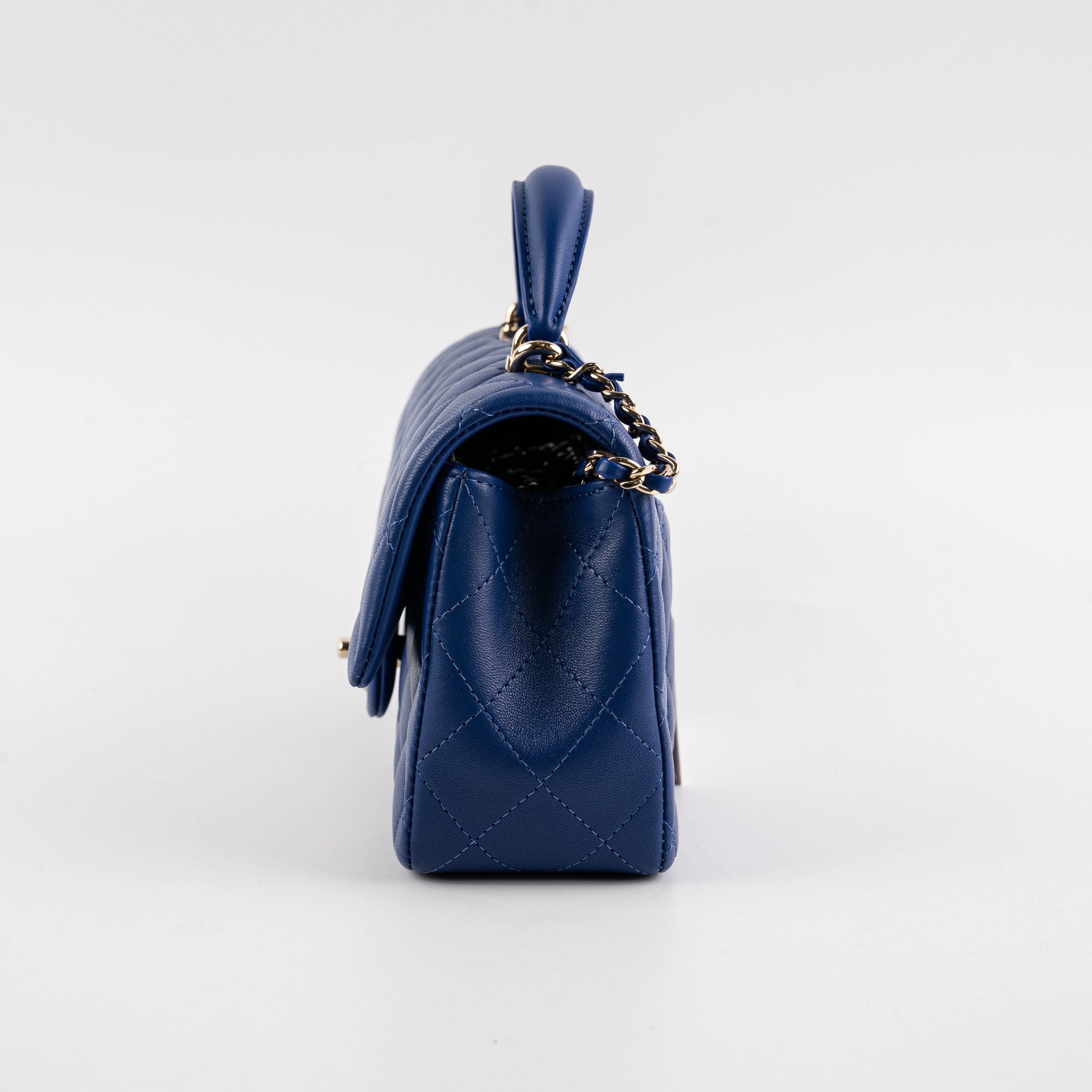 Chanel Mini Top Handle Lambskin Blue Microchip