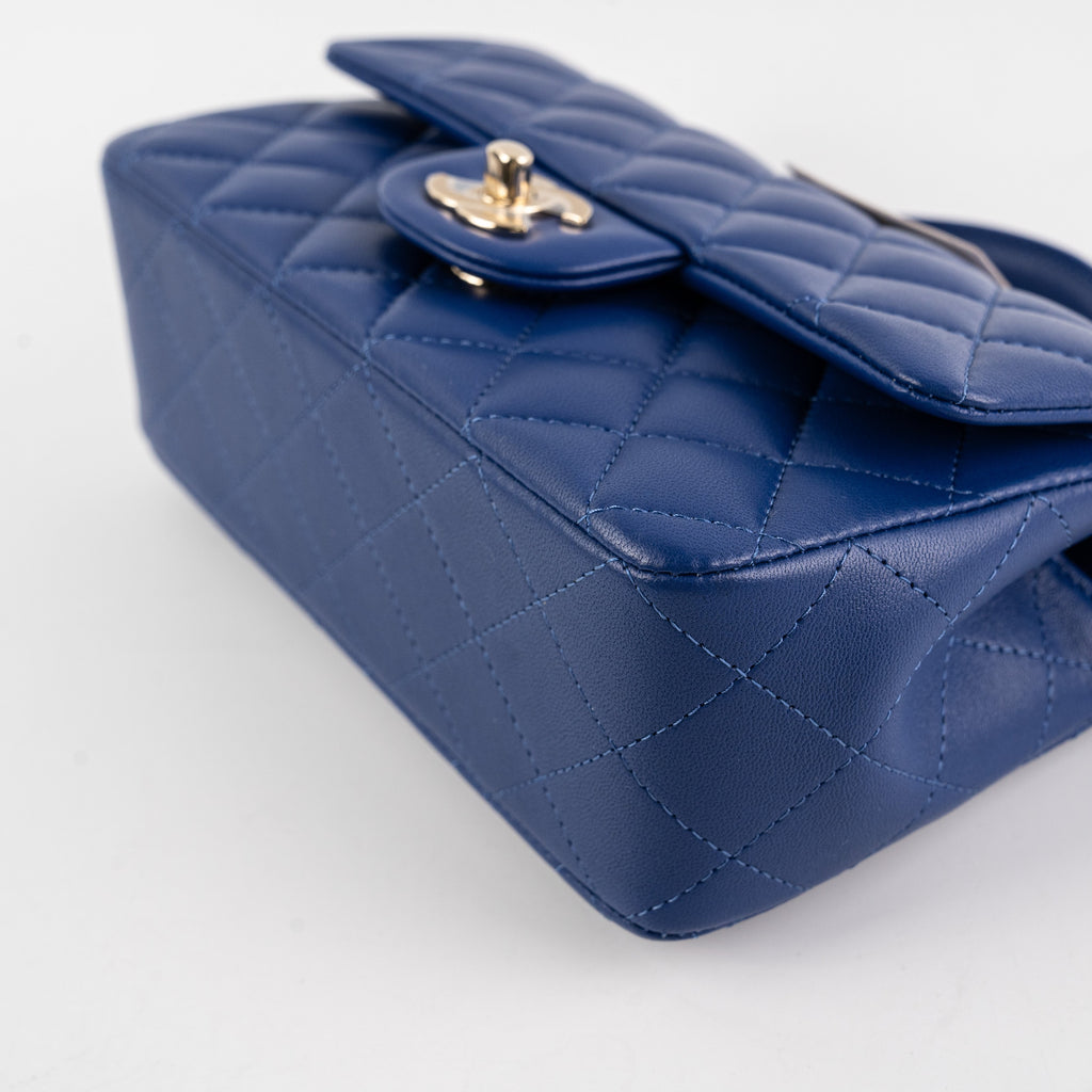 Chanel Mini Top Handle Lambskin Blue Microchip