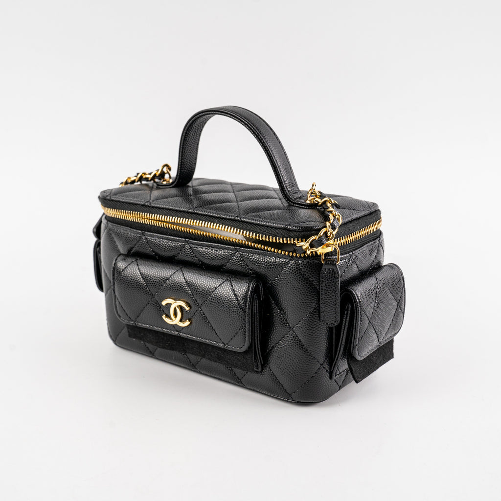 Chanel Caviar Multi Pocket Vanity Black Microchip