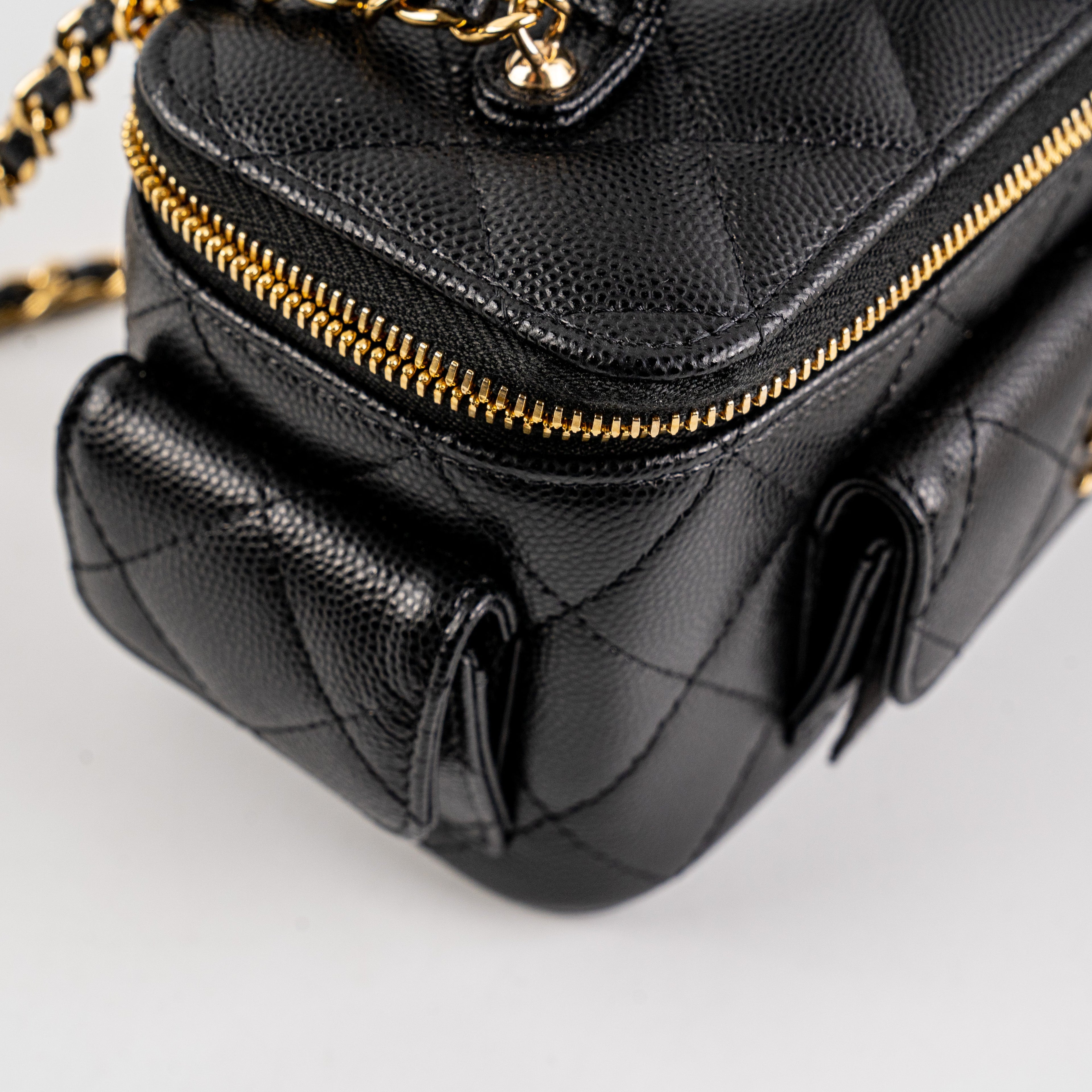 Chanel Caviar Multi Pocket Vanity Black Microchip