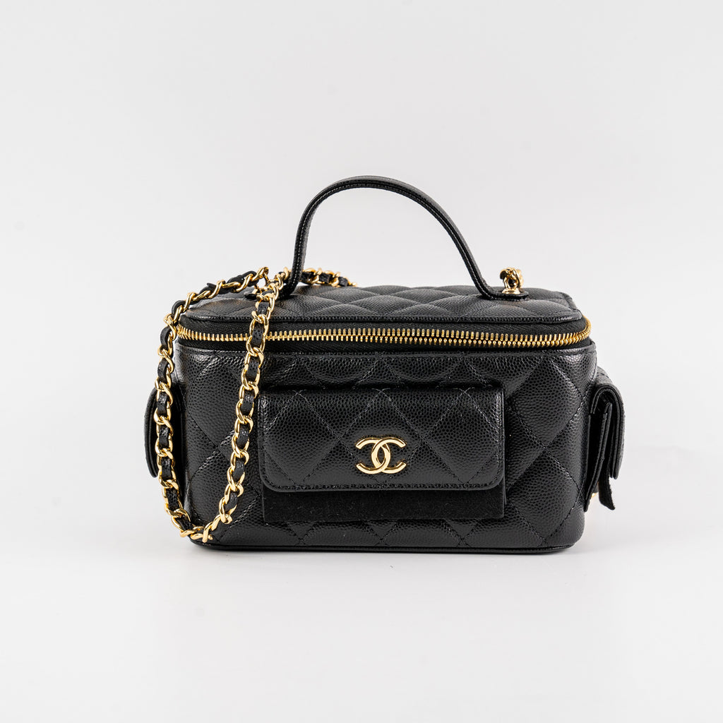 Chanel Caviar Multi Pocket Vanity Black Microchip
