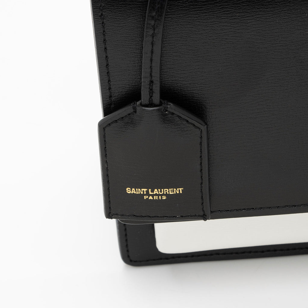 Saint Laurent Bi-Color Grained Calfskin Monogram Sunset Medium Shoulder Bag (SHF-1CzWjR)