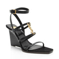 Saint Laurent Calfskin Cassandra Strappy Wedge Sandals - Size 7 / 37
