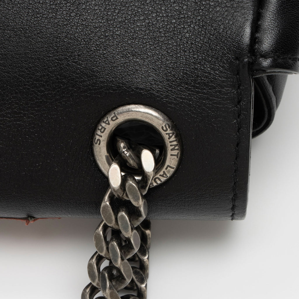 Saint Laurent Calfskin Heart Patchwork Monogram Chain Wallet