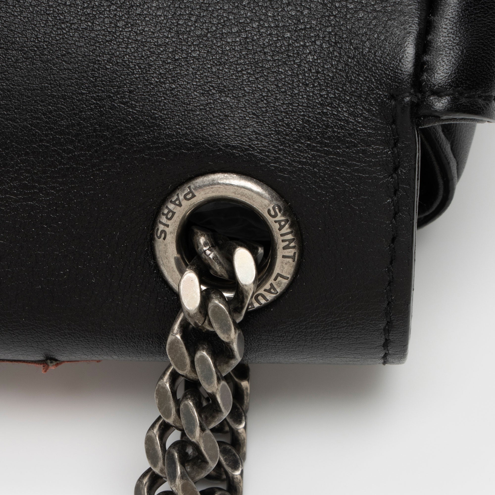 Saint Laurent Calfskin Heart Patchwork Monogram Chain Wallet