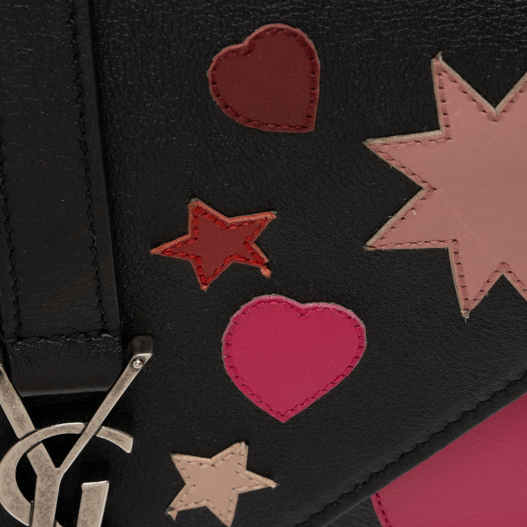 Saint Laurent Calfskin Heart Patchwork Monogram Chain Wallet