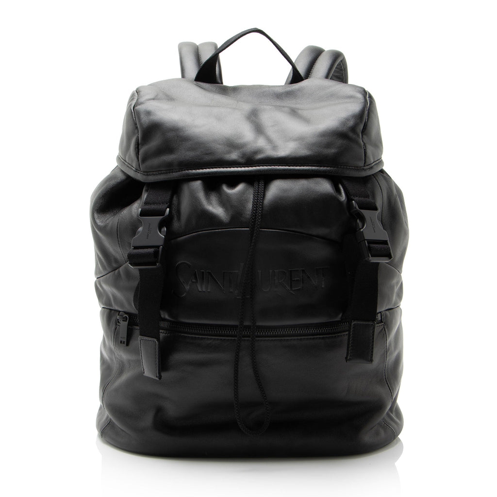 Saint Laurent Calfskin Logo Drawstring Backpack
