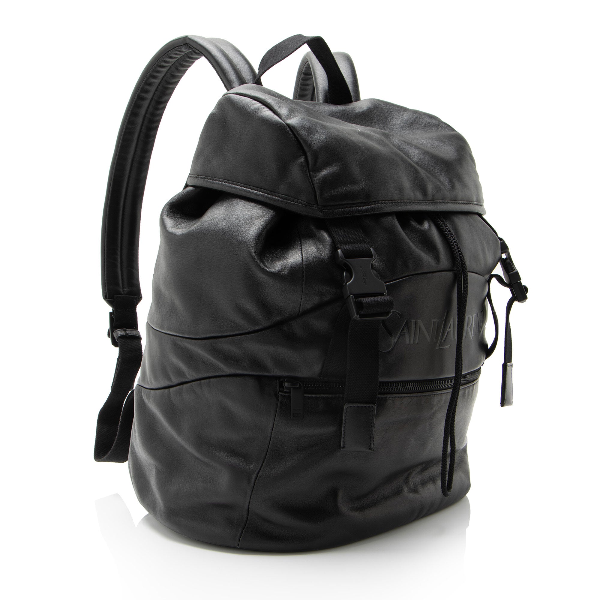 Saint Laurent Calfskin Logo Drawstring Backpack