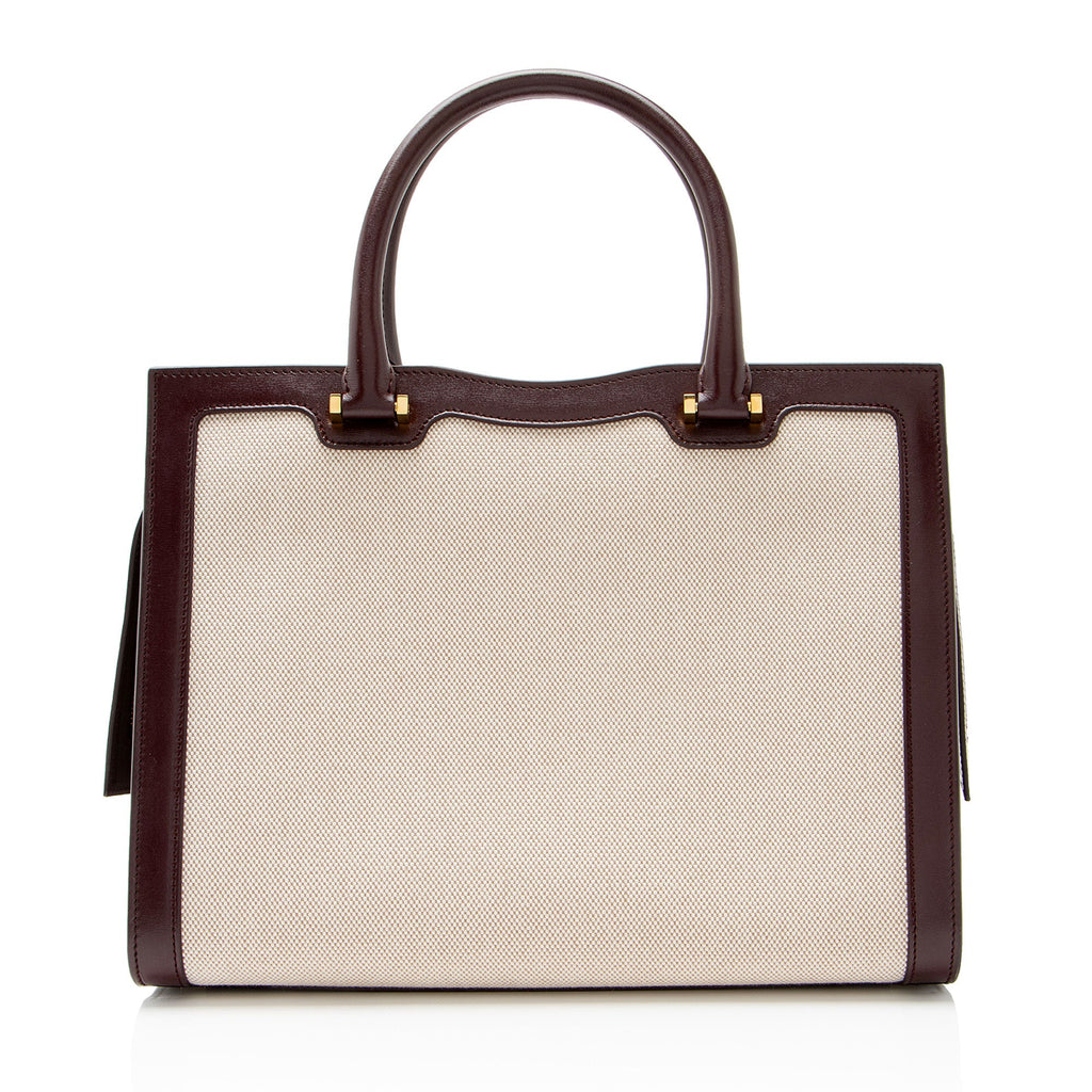 Saint Laurent Canvas Calfskin Monogram Uptown Medium Tote