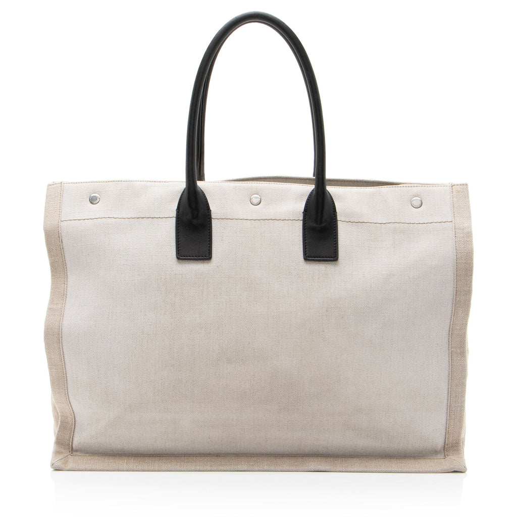 Saint Laurent Canvas Calfskin Rive Gauche Large Tote