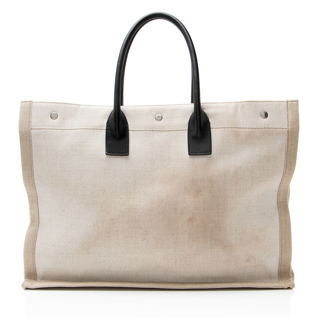 Saint Laurent Canvas Calfskin Rive Gauche Large Tote