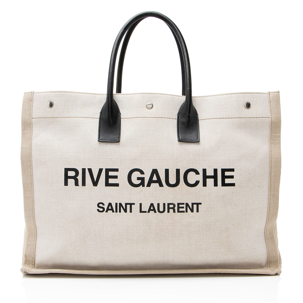 Saint Laurent Canvas Calfskin Rive Gauche Large Tote