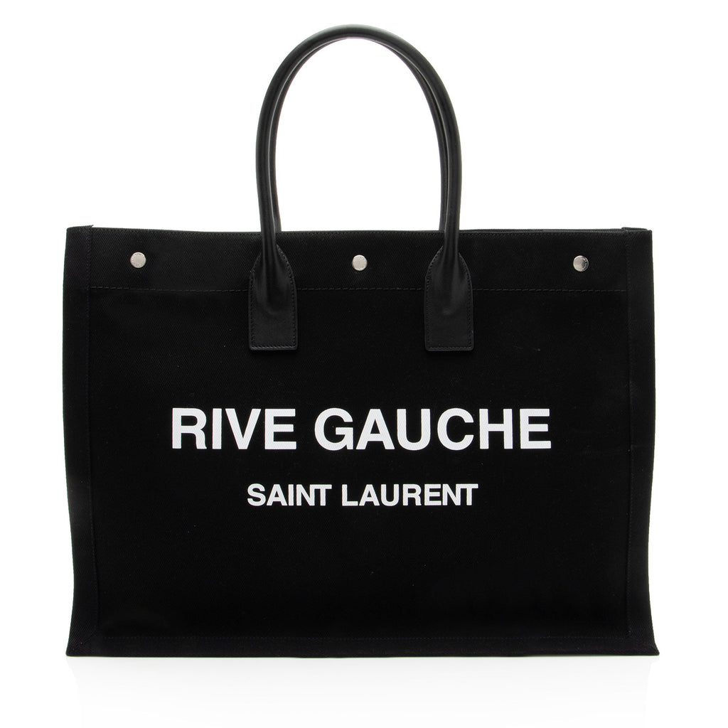 Saint Laurent Canvas Calfskin Rive Gauche Large Tote