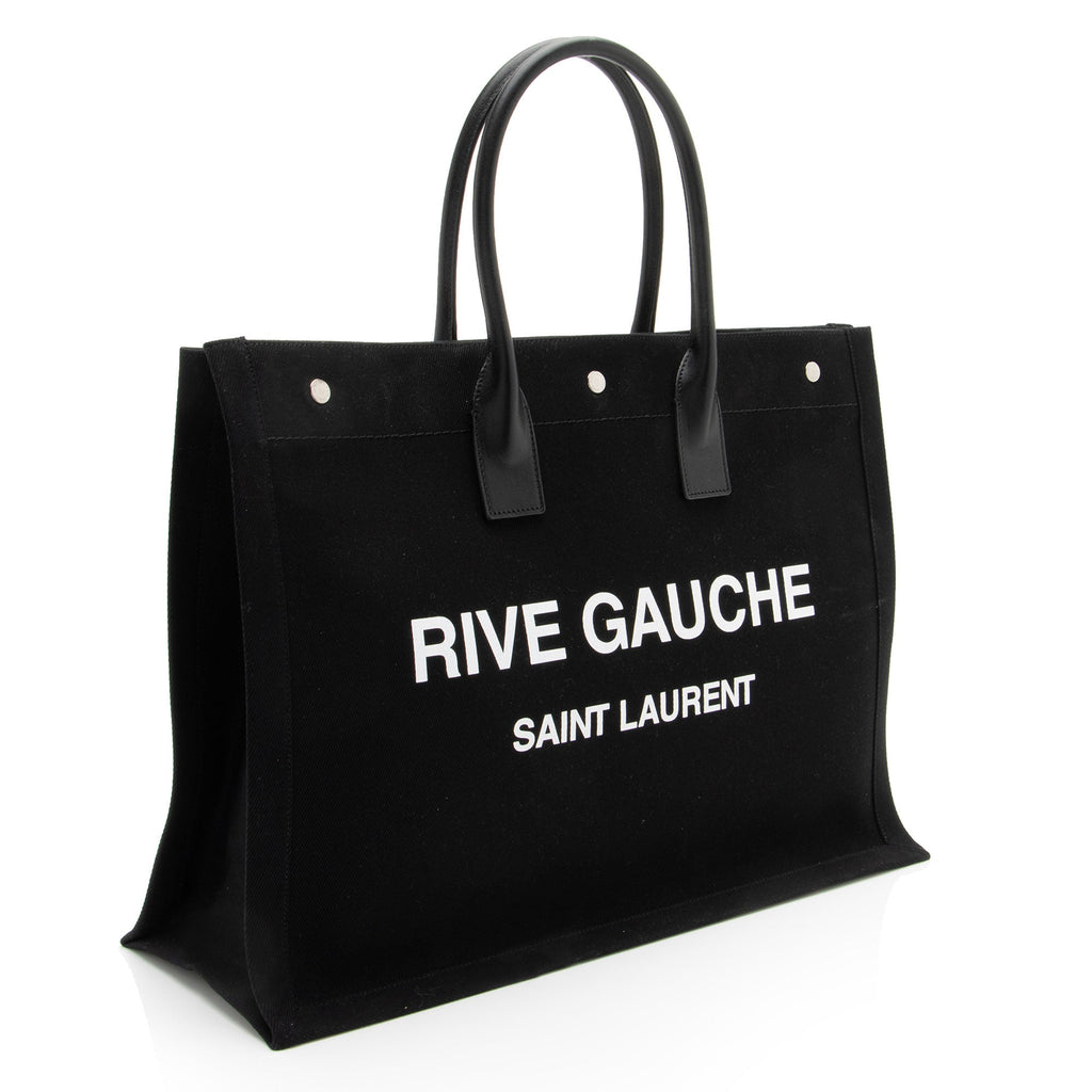 Saint Laurent Canvas Calfskin Rive Gauche Large Tote