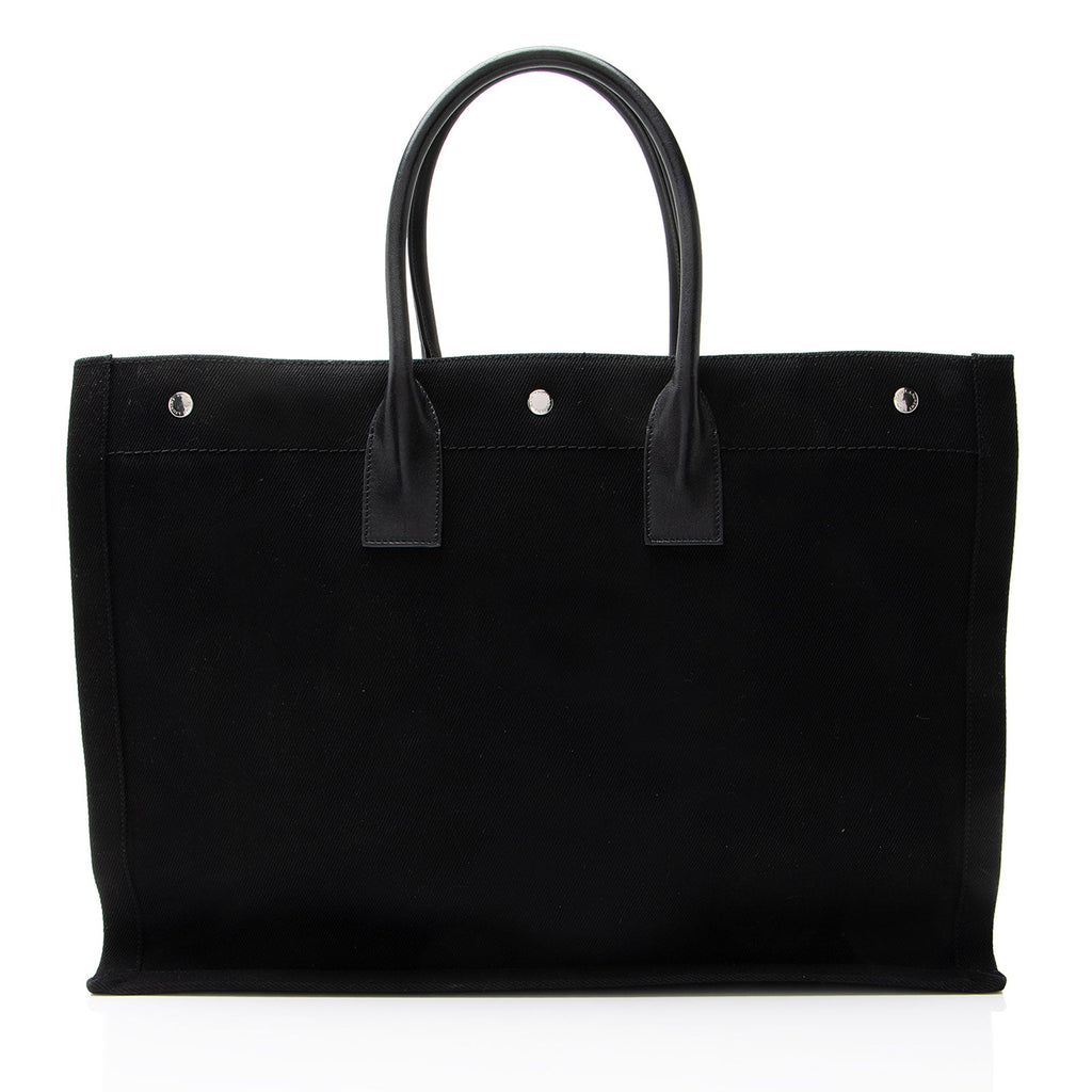 Saint Laurent Canvas Calfskin Rive Gauche Large Tote