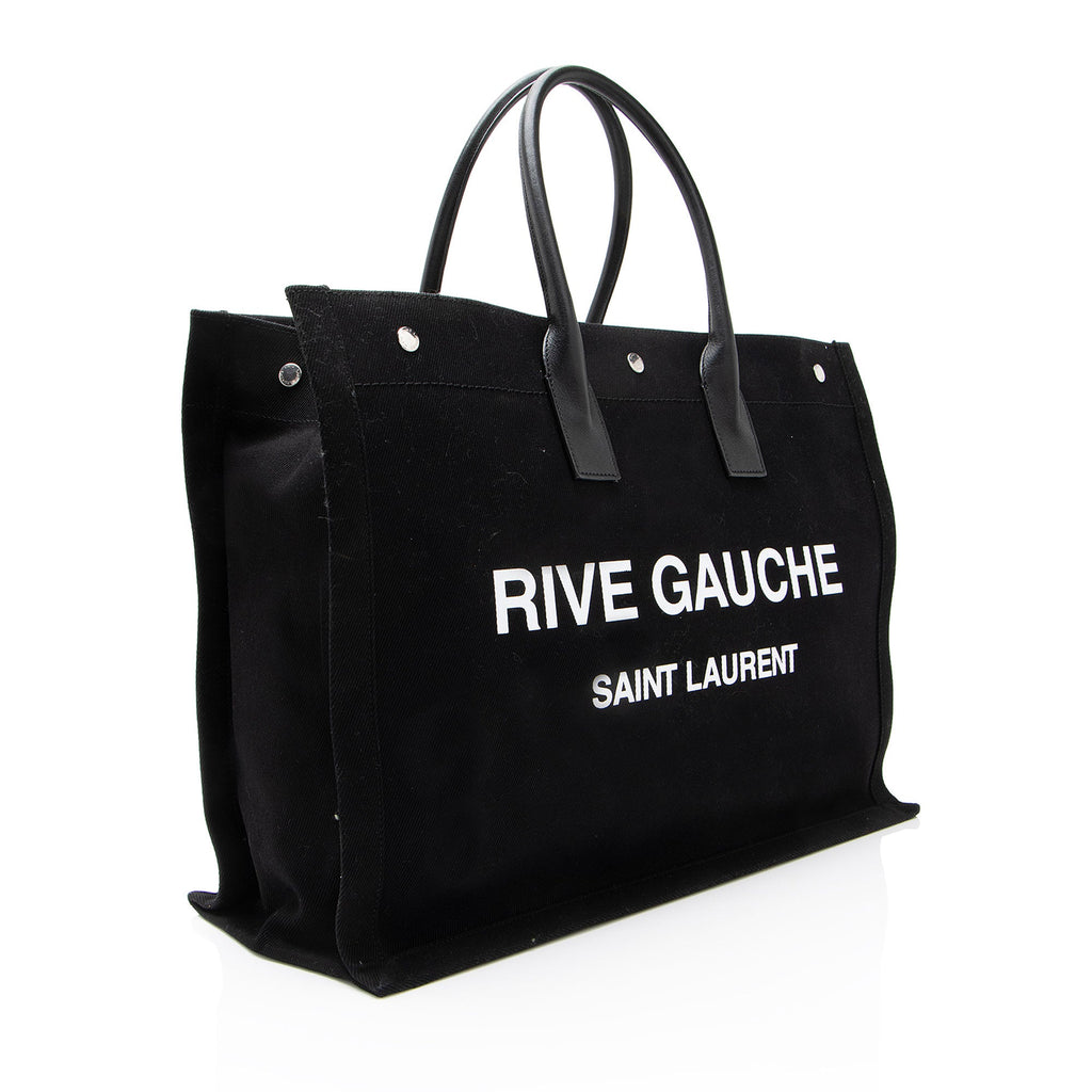 Saint Laurent Canvas Calfskin Rive Gauche Large Tote