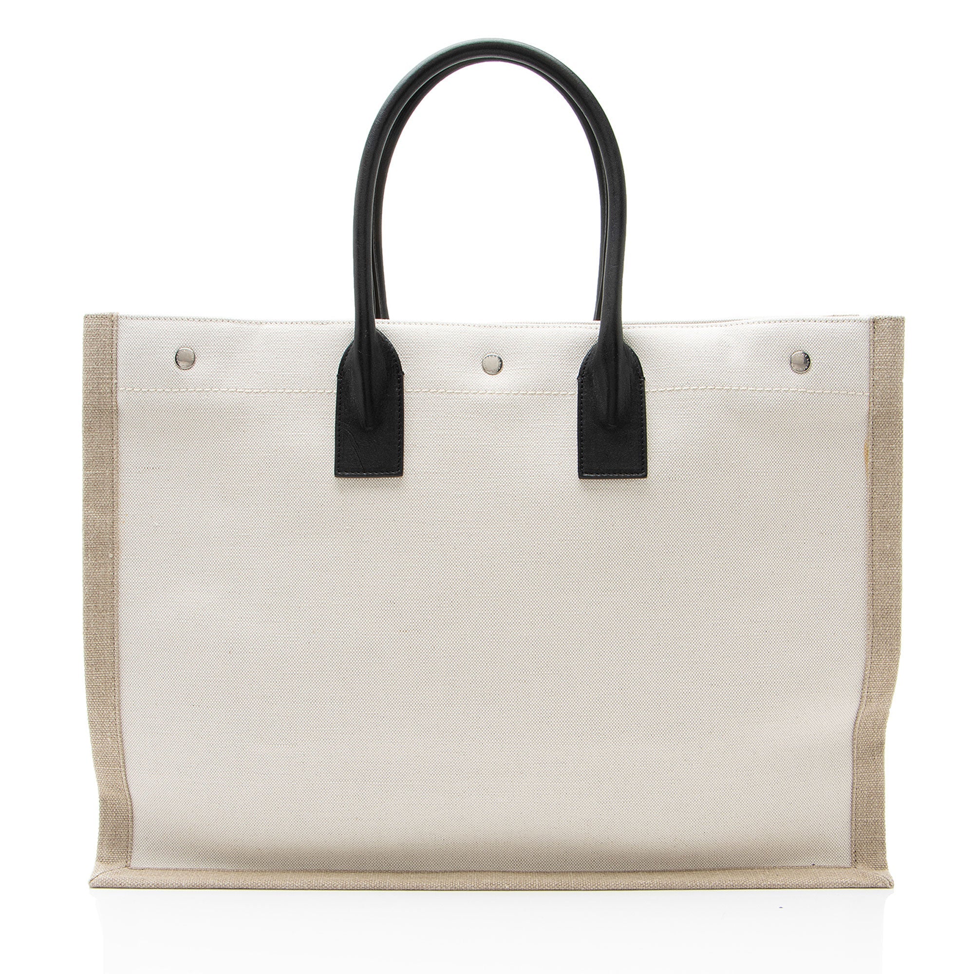 Saint Laurent Canvas Calfskin Rive Gauche Large Tote
