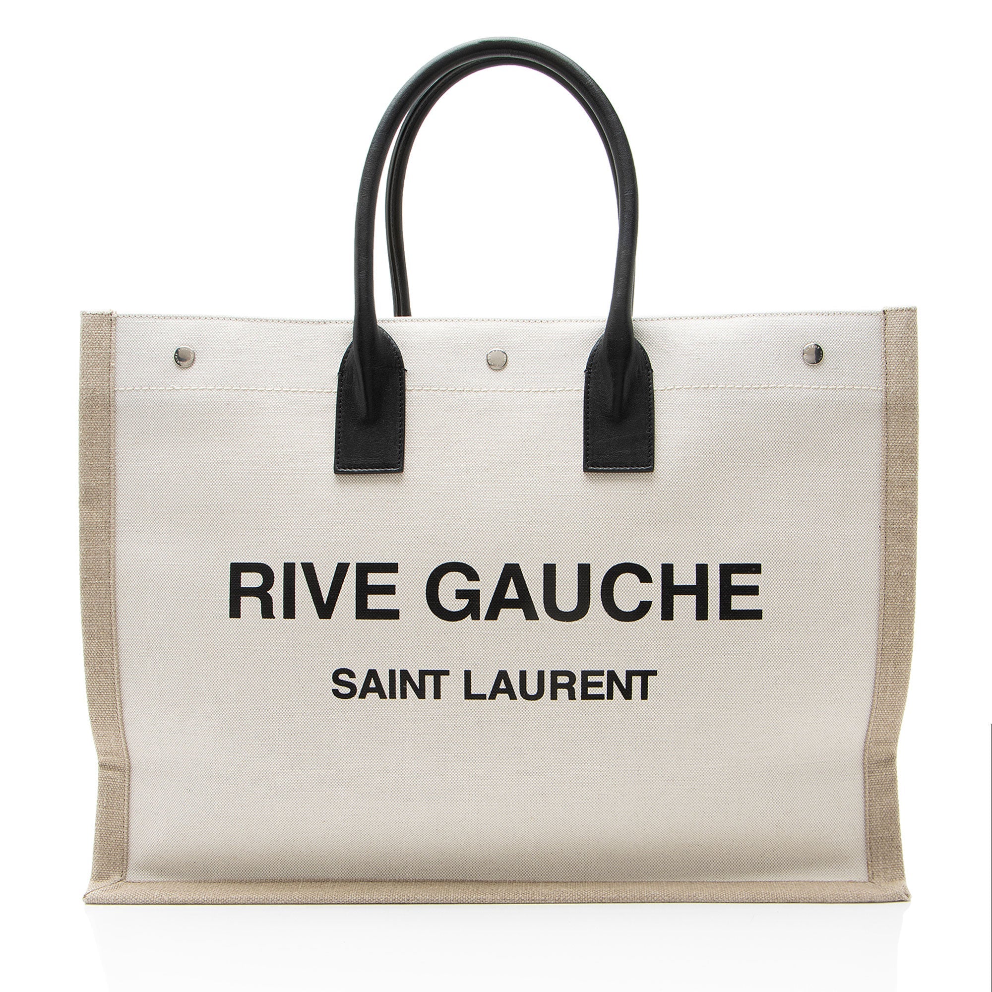 Saint Laurent Canvas Calfskin Rive Gauche Large Tote