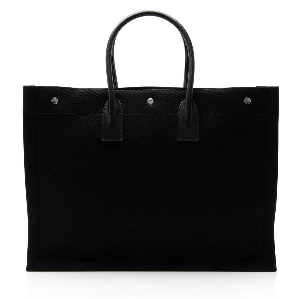 Saint Laurent Canvas Calfskin Rive Gauche Large Tote