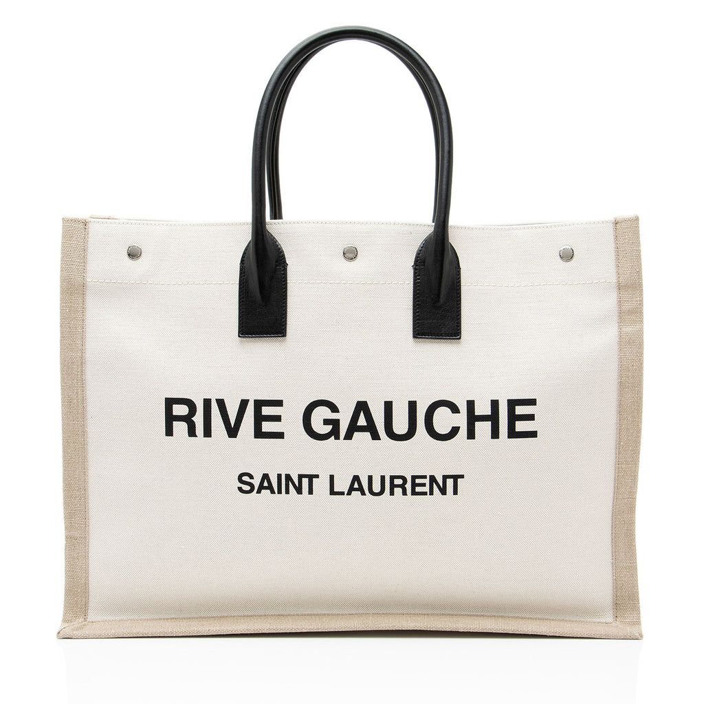 Saint Laurent Canvas Calfskin Rive Gauche Large Tote