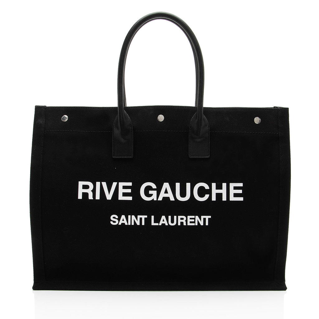 Saint Laurent Canvas Calfskin Rive Gauche Large Tote