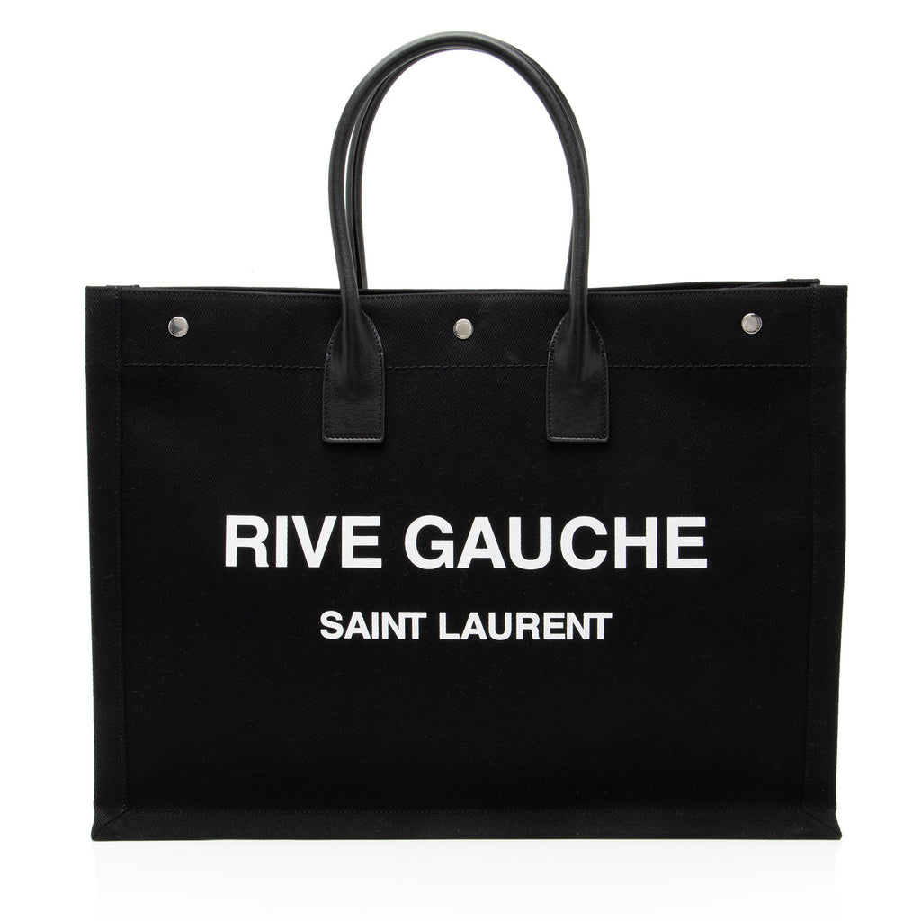 Saint Laurent Canvas Calfskin Rive Gauche Large Tote