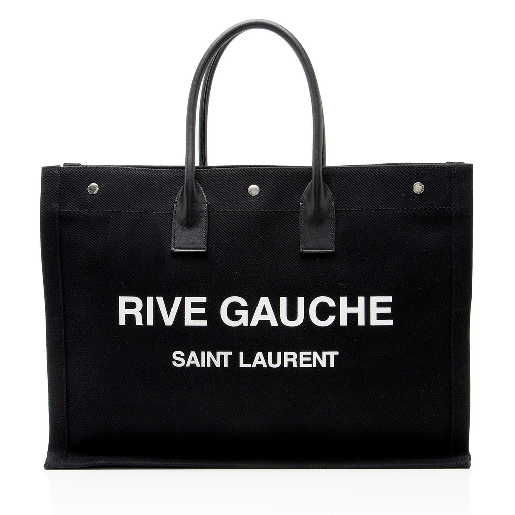 Saint Laurent Canvas Calfskin Rive Gauche Large Tote