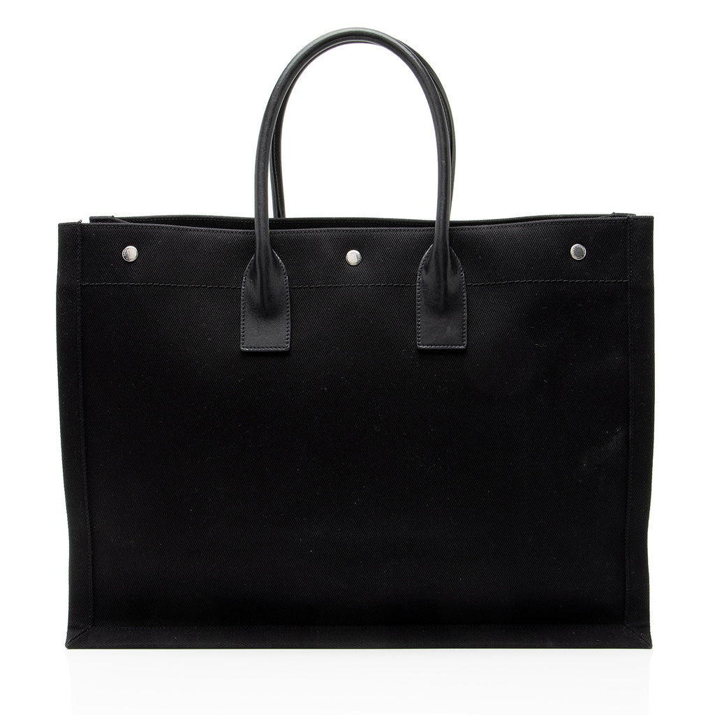 Saint Laurent Canvas Calfskin Rive Gauche Large Tote