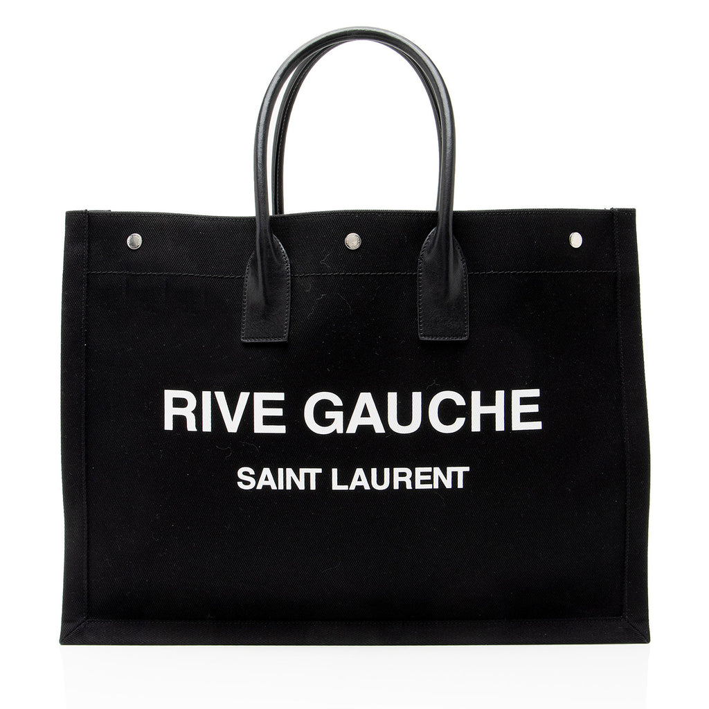 Saint Laurent Canvas Calfskin Rive Gauche Large Tote