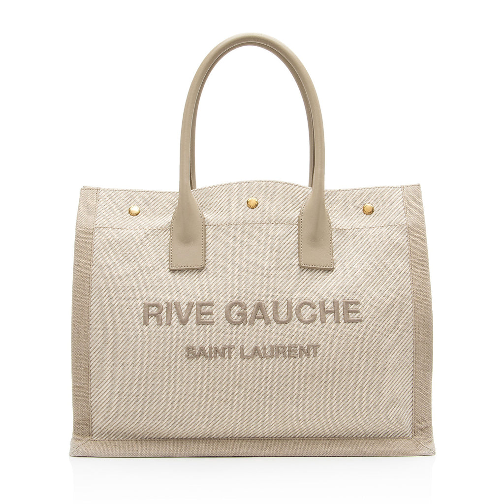 Saint Laurent Canvas Calfskin Rive Gauche Small Tote (SHF-GiWJT4)
