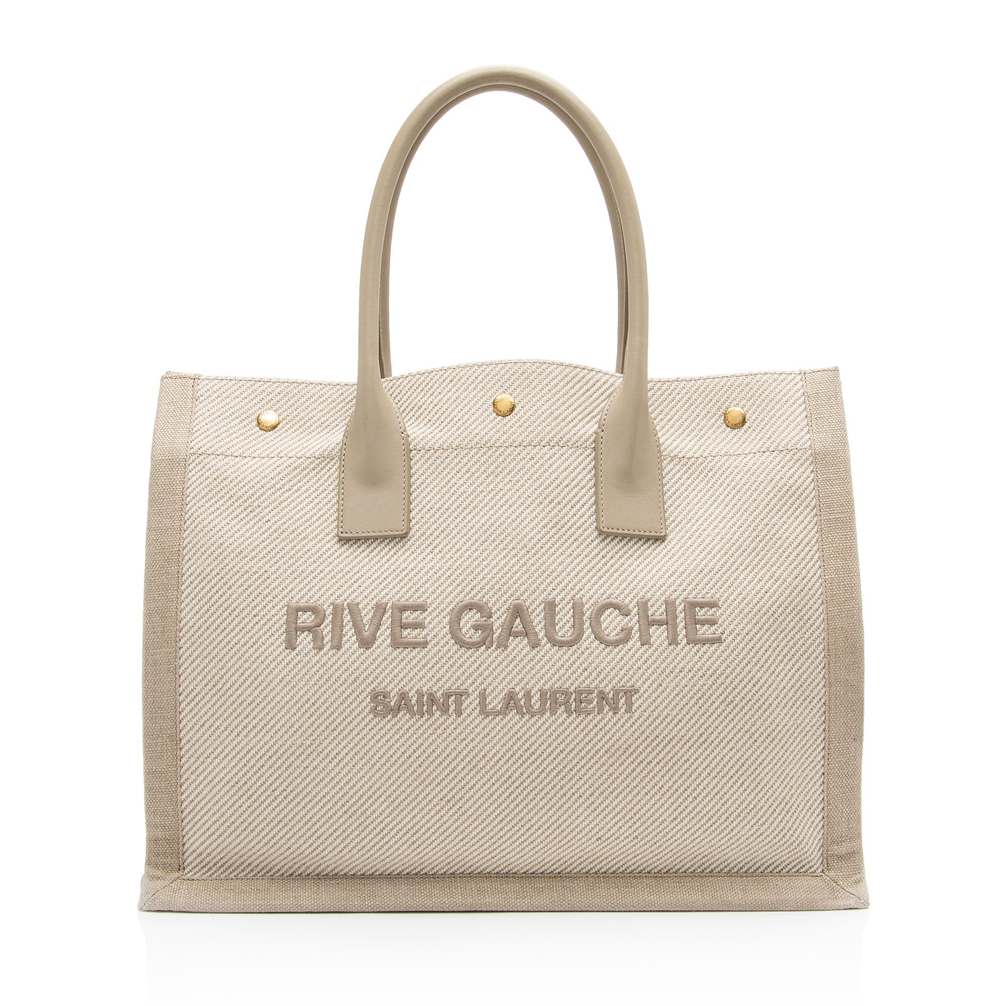 Saint Laurent Canvas Calfskin Rive Gauche Small Tote (SHF-GiWJT4)